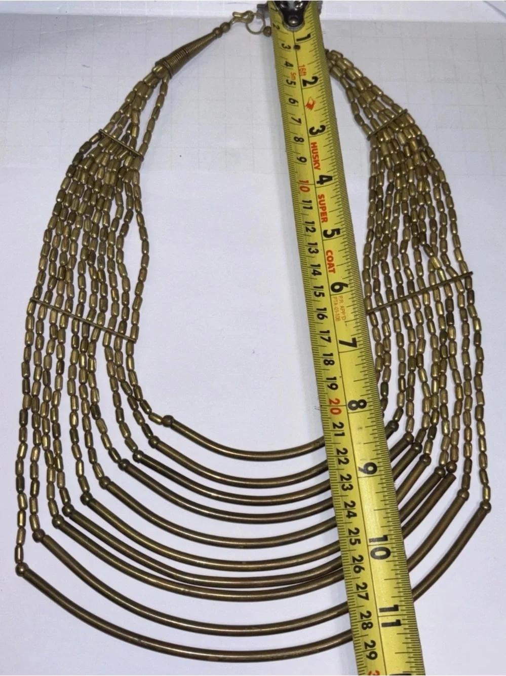 Vintage Metal Beads Curved Bars Tiered Antiqued Gold Tone Bib Statement Necklace